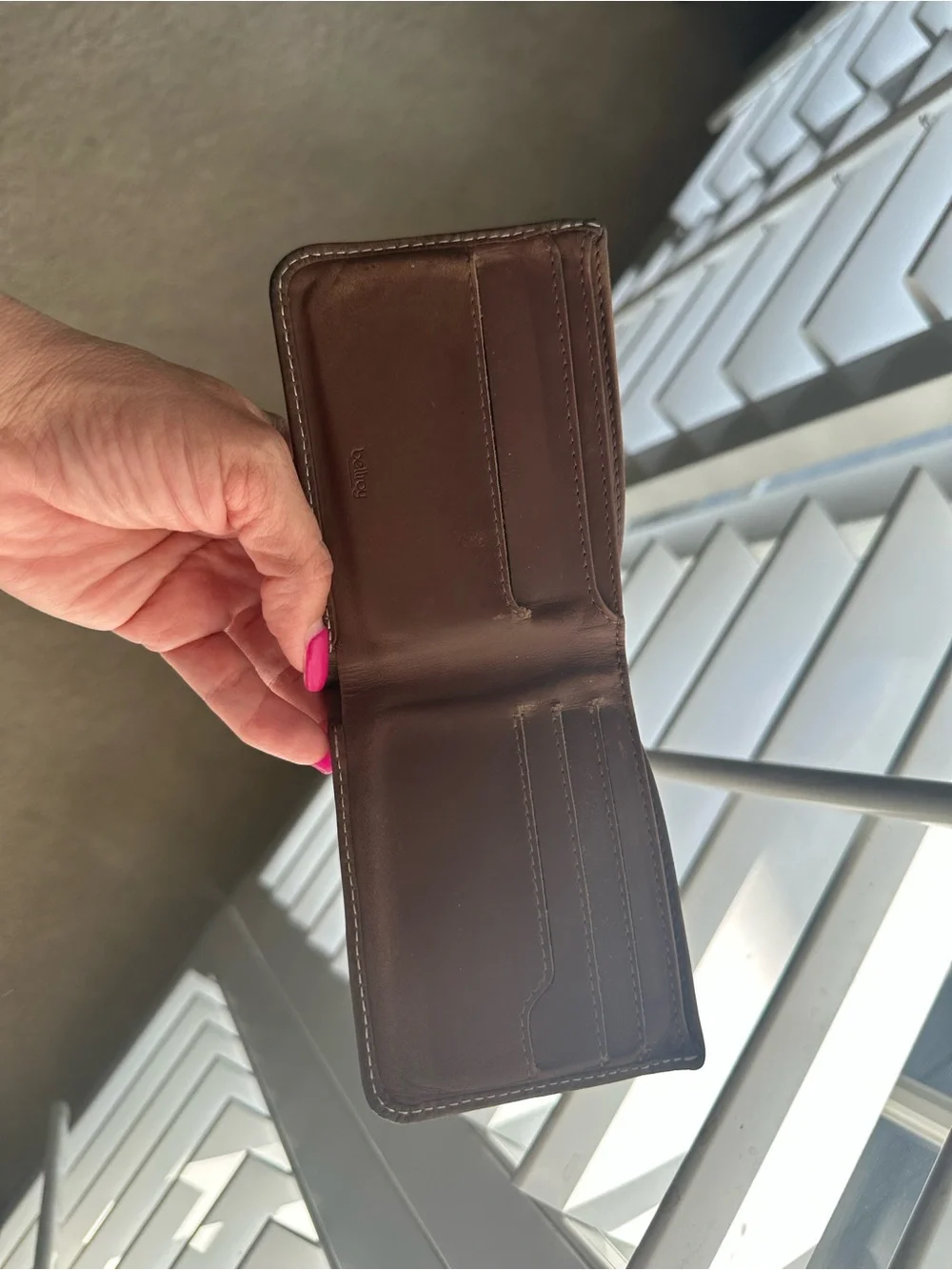 Bellroy Men's Brown Leather Bifold Wallet with Contrast Stitching